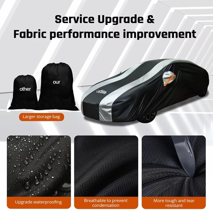Waterproof Car Cover with Silver Stripe Design, Outdoor/Indoor Car Cover - Image 5
