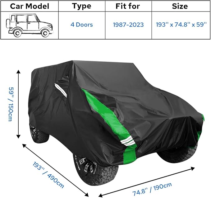 Avecrew for Jeep Wrangler Cover Waterproof 4 Door, All Weather for Jeep Rain - Image 2