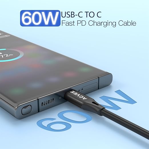 AGVEE 2 Pack 5ft Coiled Short USB-C to USB-C Charging Cable 60W PD Fast Charger - Image 2