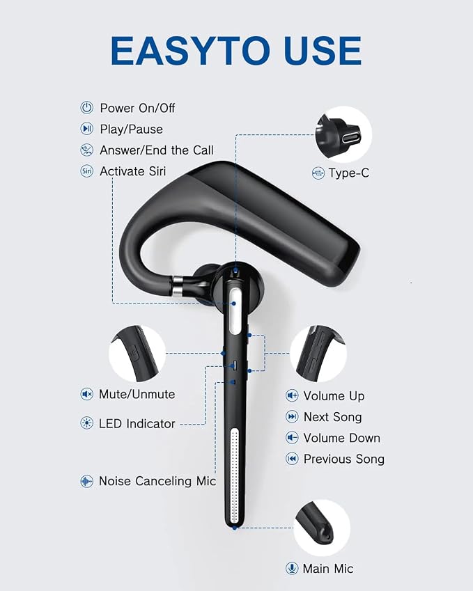 Bluetooth Headset V5.4, Wireless Bluetooth Earpiece - Image 8