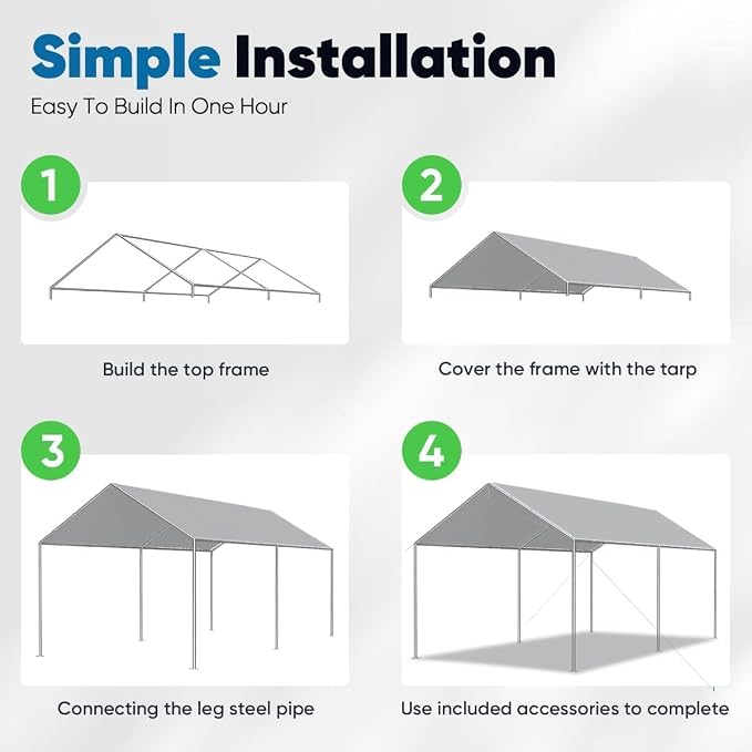 Quictent 10x15 ft Heavy Duty Car Canopy Galvanized Frame Carport Outdoor Party - Image 3
