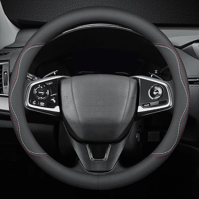 New Nappa Leather car Steering Wheel Cover, Universal 15 inch Black by HAOTULE