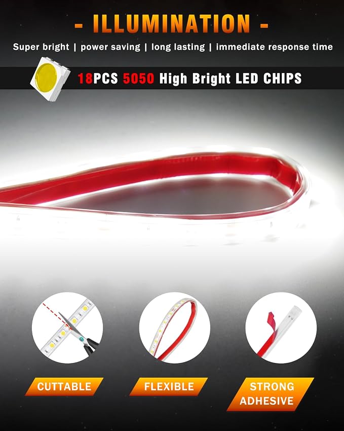 Qasim 12V Led Light Strip Waterproof 32CM White Golf Cart Underglow Led Lights - Image 5