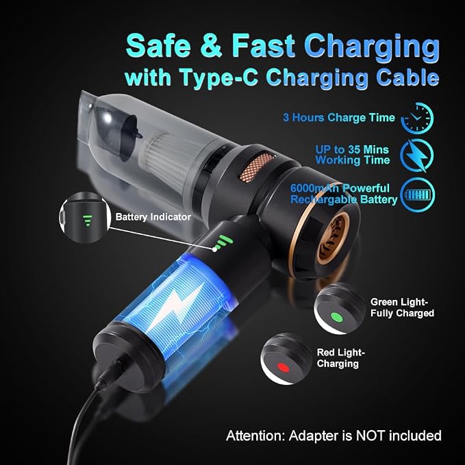 Handheld Car Vacuum 18000PA, 4-in-1 Mini Vacuum Cleaner Portable Cordless - Image 5