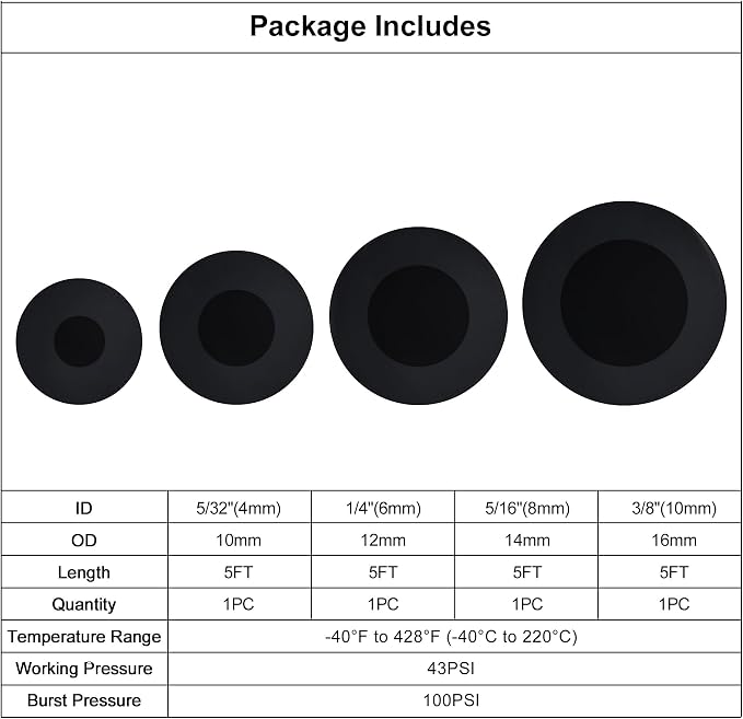 EVIL ENERGY 5/32 1/4 5/16 3/8 Silicone Vacuum Tubing Hose Line Kit 5FT 4PCS - Image 2