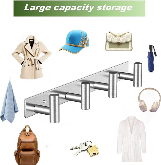 Wall Mounted Coat Rack-4 Hooks, Heavy Duty Stainless Steel Hook Rail - Image 7