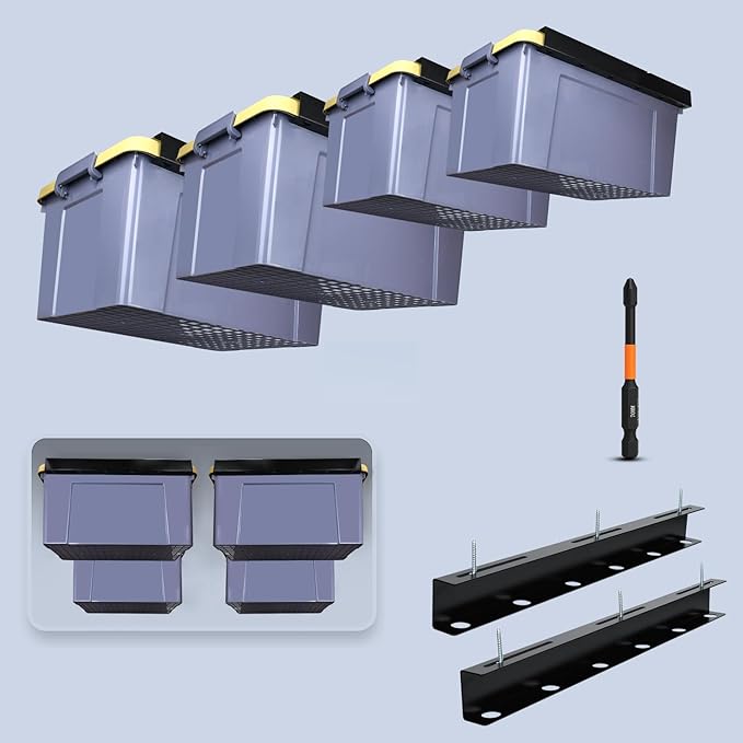 TOPOWN Overhead Garage Ceiling Bin Storage Rack, Heavy Duty Tote Slide Garage by TOPOWN