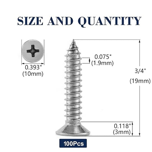 #12 x 3/4" Wood Screw 100Pcs 18-8 Stainless Steel Screws Flat Head Phillips - Image 2