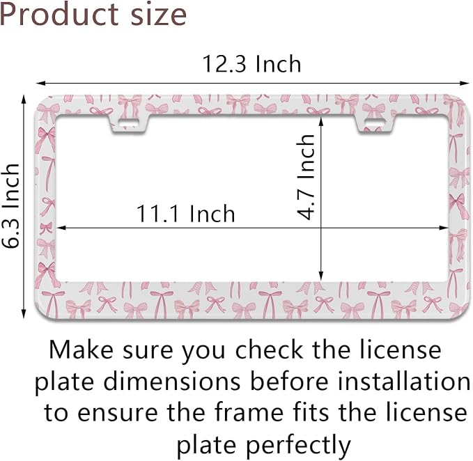 License Plate Frame for Pink Bow Stainless Steel License Plate Frames Holder - Image 3