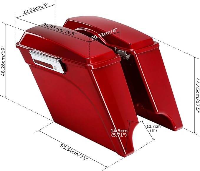 XFMT Motorcycle Stretched Saddlebags 5" Extended Hard Saddle Bags - Image 4