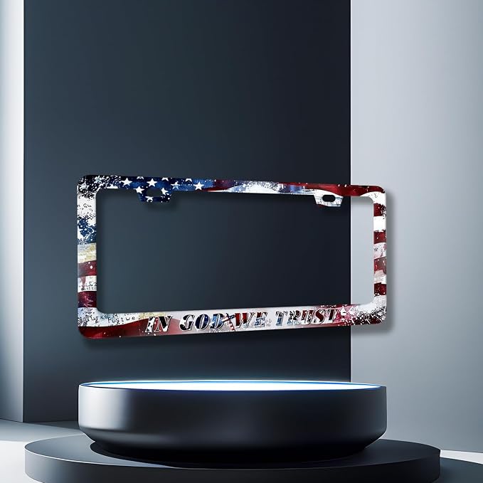 in God We Trust License Plate Frame Cross American Flag License Plate Stainless - Image 3