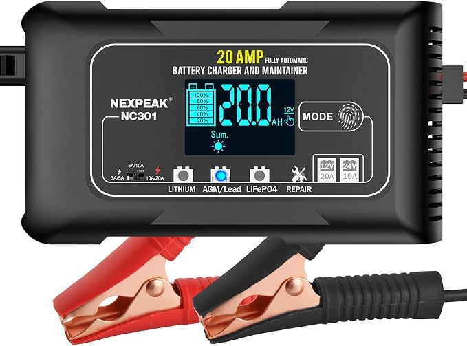 NEXPEAK NC301 20-Amp Car Battery Charger, 12V and 24V Smart Fully Automatic by NEXPEAK