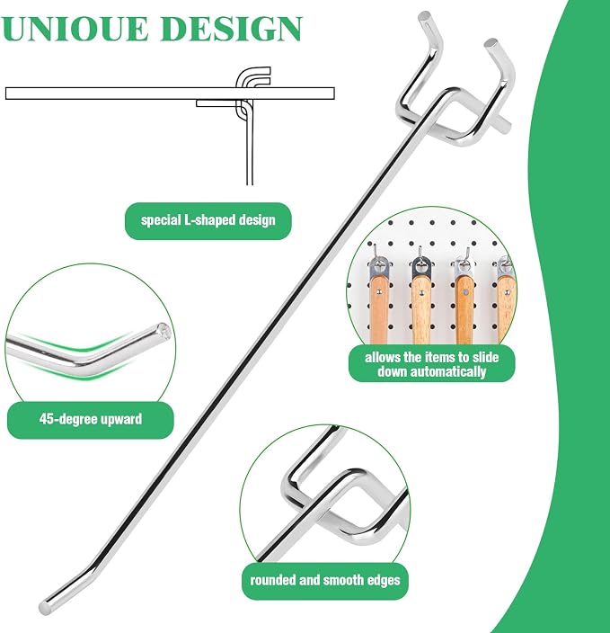 60Pcs 2" 4" 6" 8" Pegboard Hooks Assortment Set, Metal Peg Board Hooks - Image 4