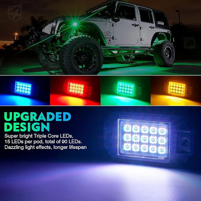 Xprite Bluetooth RGB LED Rock Lights Kit, Motorcycles, Boats - Image 2