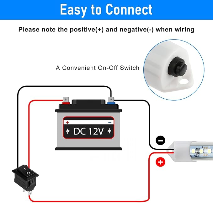 Linkstyle 2PCS 12V Interior LED Light Bar, 48 LEDs Slim Light Strip w/Switch - Image 4