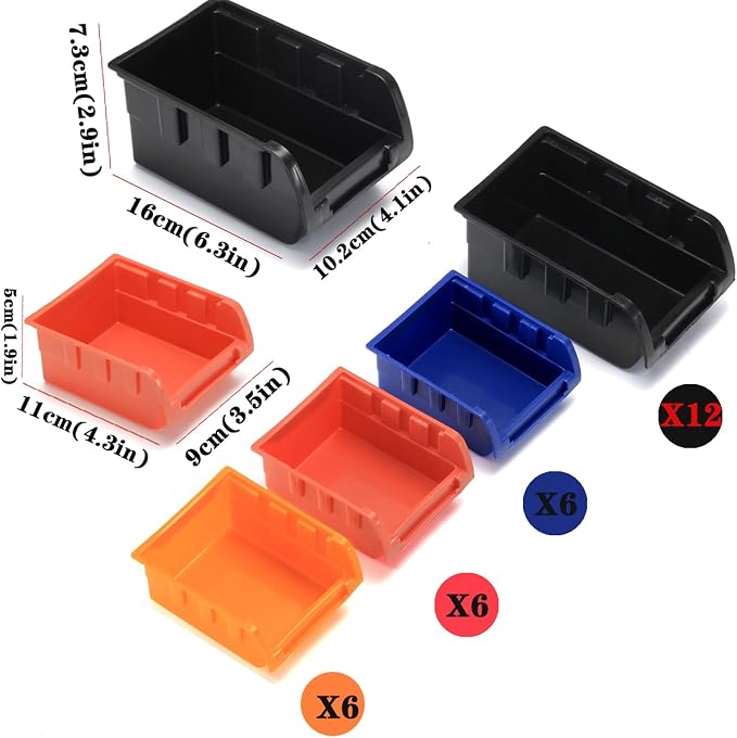 Wall Mounted Storage Bins Parts Rack 4 Colors Bin Organizer Garage Plastic Shop - Image 3