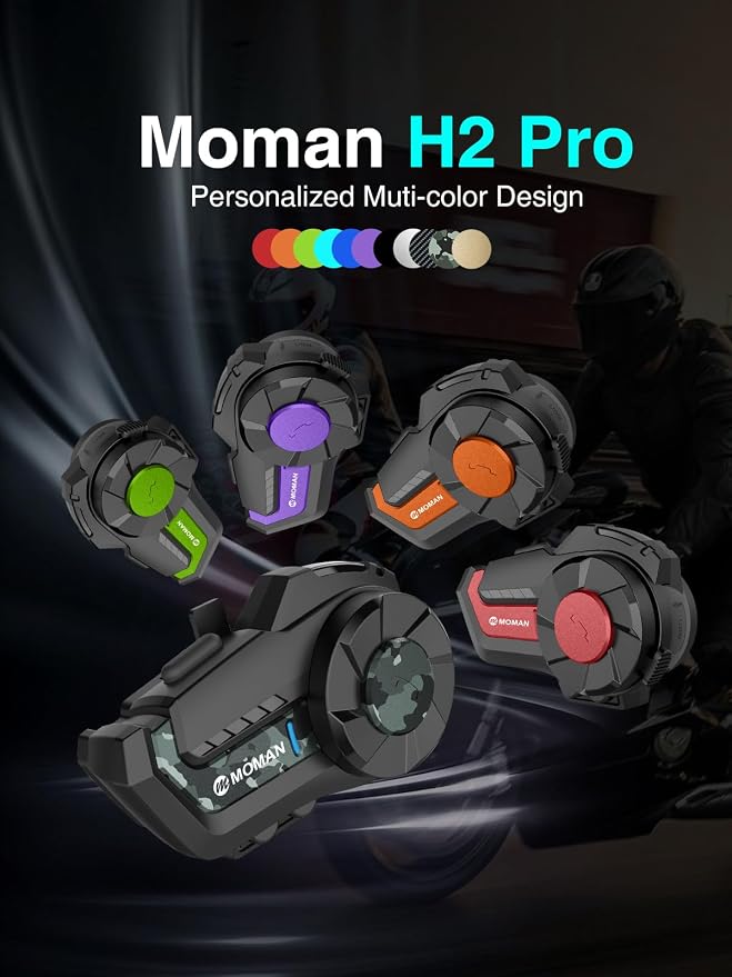 Motorcycle Intercom Headset, Moman H2 Pro【1 Pack Carbon】 Helmet Wireless - Image 2