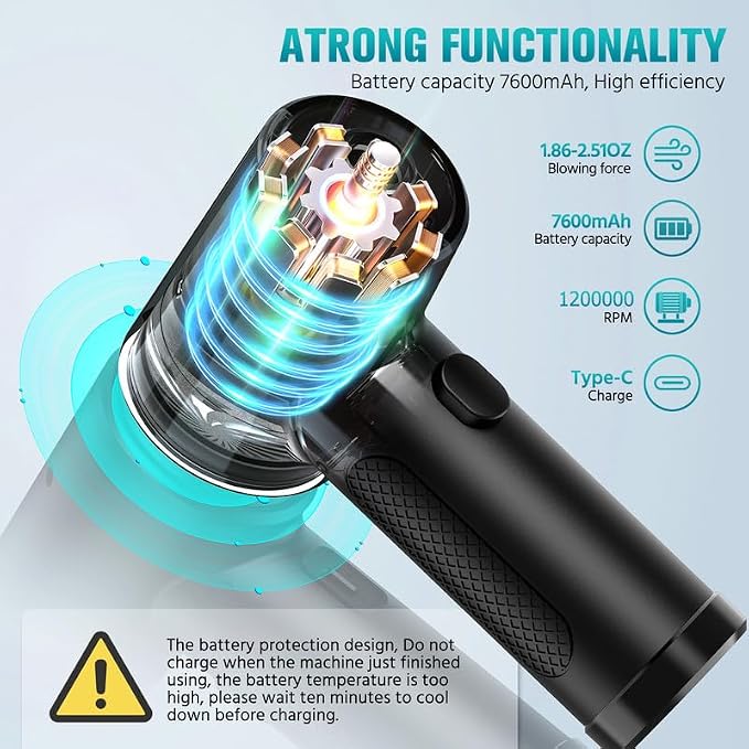 Electric Air Duster & Blower, 000RPM Compressed Air Duster - Image 3