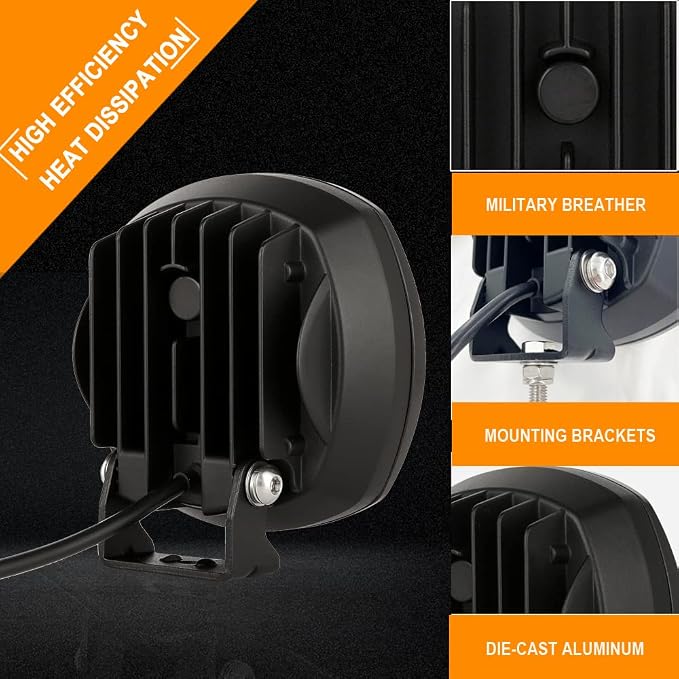 BIGLION.X 5 Inch Pair 160W Amber Round LED Offroad Lights 18800LM Amber Yellow - Image 5