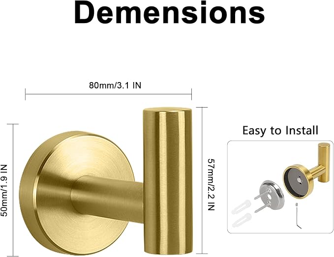 NearMoon Bath Towel Hooks- SUS 304 Stainless Steel Robe Hook Holder, Heavy Duty - Image 5