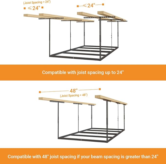 4x8ft Overhead Garage Storage Rack Wooden Decking Not Included, Heavy Duty - Image 6