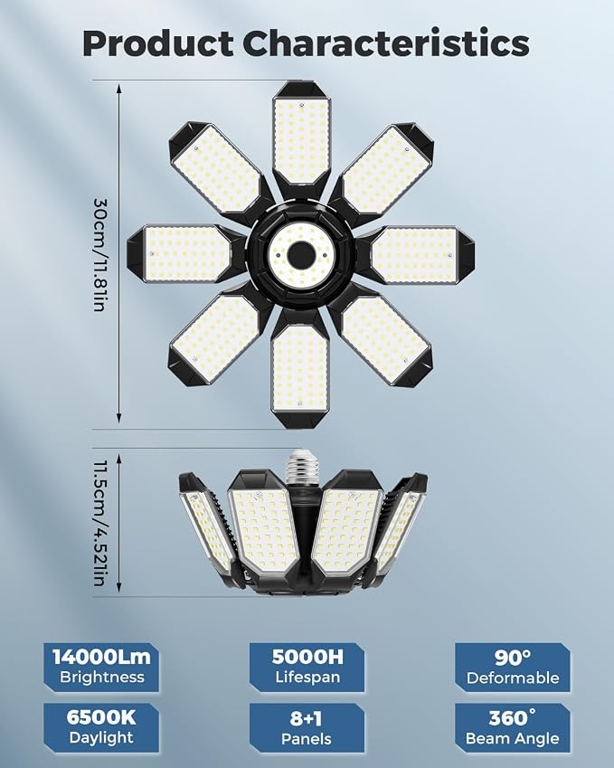 Adiding LED Garage Ceiling Lights 14000Lm w/ 8 Adjustable Panels, Super Bright - Image 2