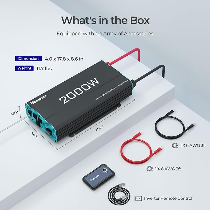 Renogy Inverter P2 2000W Pure Sine Wave Inverter 12V DC to 110V AC Converter - Image 8