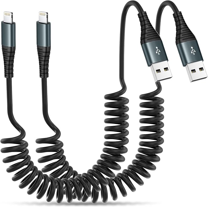 Heartbeats Coiled Lightning Cable 3FT 2 Pack MFi Certified Car iPhone Charger by Heartbeats