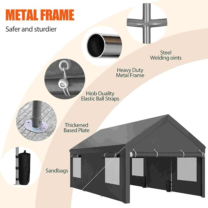 JAMFLY Carport, 10x20 ft Heavy Duty Carport - Image 6