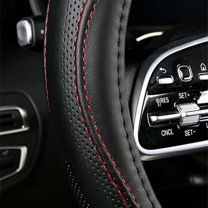 Cowhide Steering Wheel Cover Heat Resistant Anti-Slip Car Wheel Wrap Compatible - Image 3