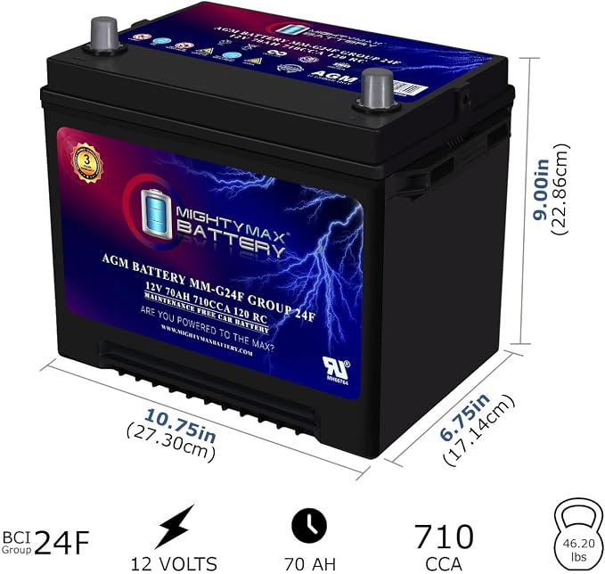 Mighty Max Battery MM-G24F Start and Stop Car BCI Group Size 24F 12V 70Ah - Image 2