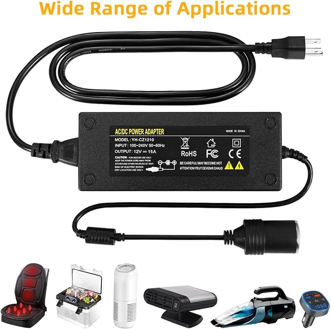 180W AC to DC Converter, 100V ~ 240V to 12V 15A Car Cigarette Lighter Socket - Image 3