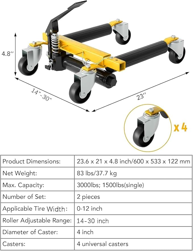 3000LBS Car Wheel Dolly Jack Set of 2, Hydraulic Tire Jack - Image 5
