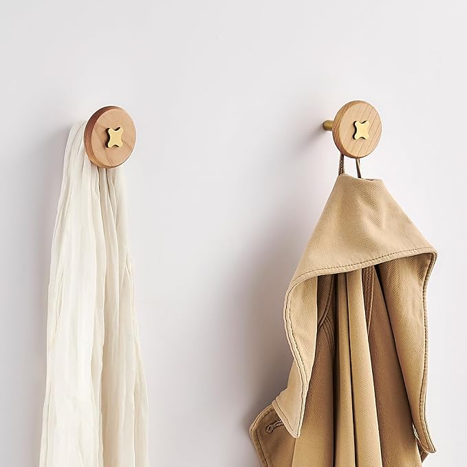 Solid Brass & Maple/Mahogany Wall Hooks 2 Pack - Image 4