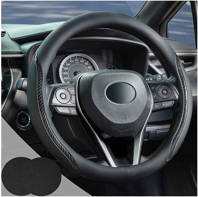 Steering Wheel Cover Black, Carbon Fiber Car Steering Wheel Covers by Muamos