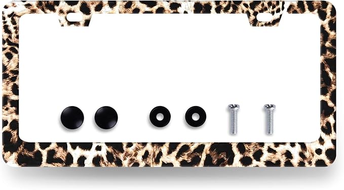 Brown Leopard License Plate Frame Animals License Plate Holder Stainless Steel by RNKATIH