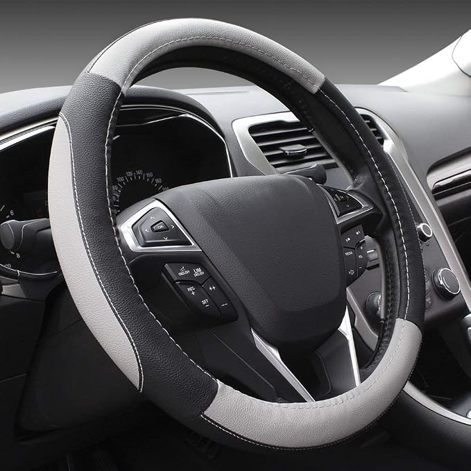 SEG Direct Black and Gray Microfiber Auto Car Steering Wheel Cover Universal 15 - Image 2
