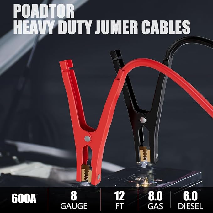 Jumper Cables for Car Battery, 8 Gauge 12 Feet 600AMP, Automotive Booster - Image 6