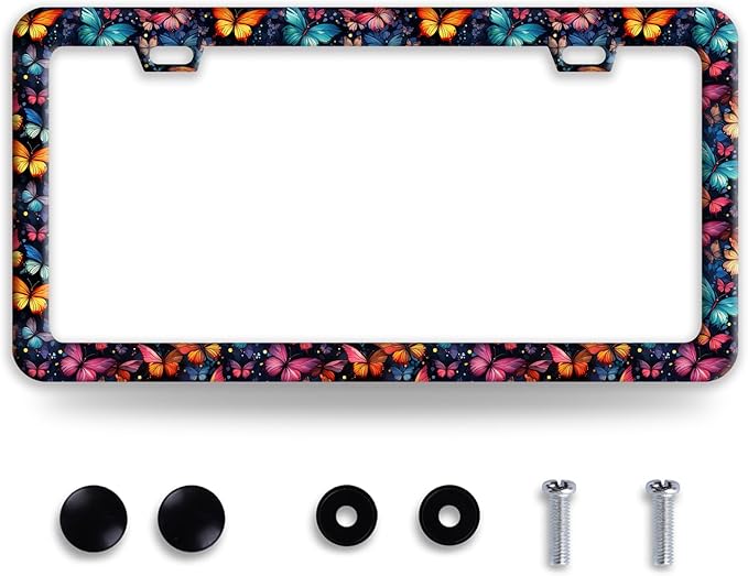 Butterfly License Plate Frame Funny Colorful License Plate Frames Stainless by BRAGHRTED