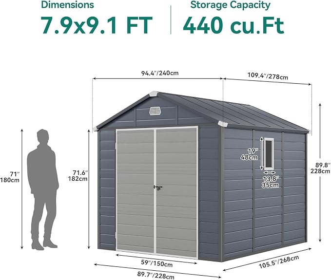 YITAHOME 8x9 FT Outdoor Storage Shed w/o Floor, All-Weather Plastic Shed - Image 8