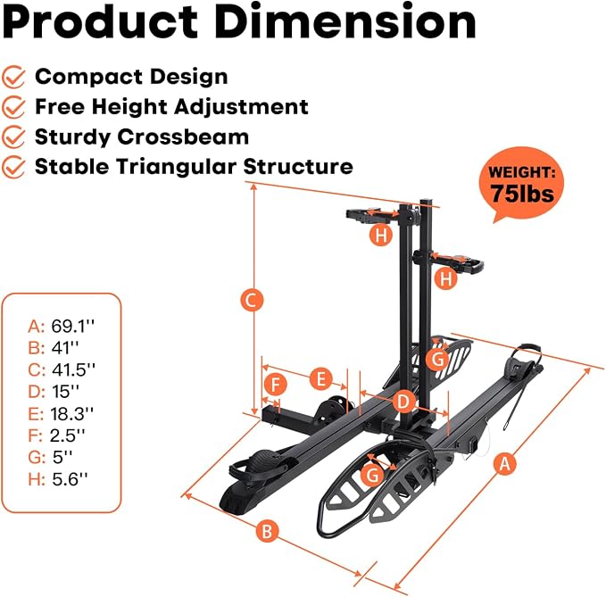 EBike Rack with Ramp, 200 lbs Capacity Heavy Bike Rack Electric Bike Carrier - Image 6