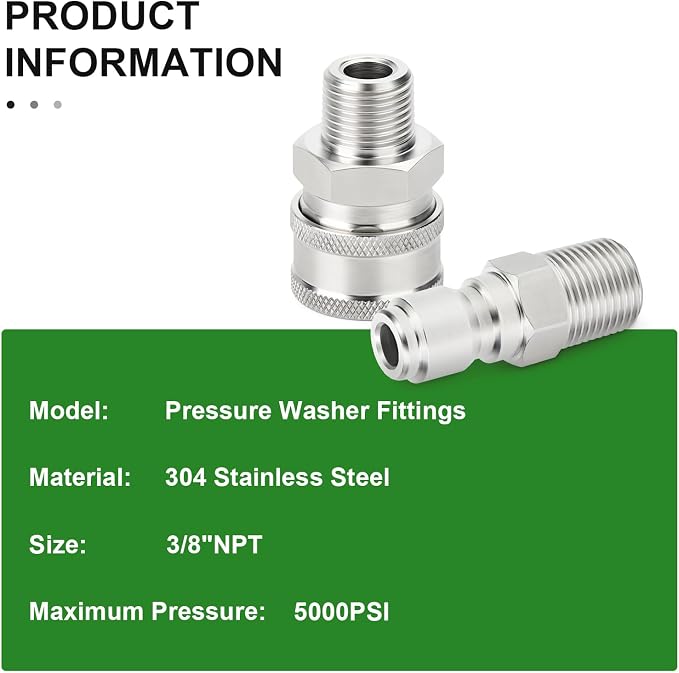 TAISHER 4PCS 304 Stainless Steel Pressure Washer Adapter Kit, Quick Connect - Image 4