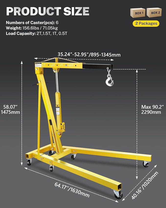2-Ton Folding Engine Hoist, Hydraulic Shop Crane - Image 6