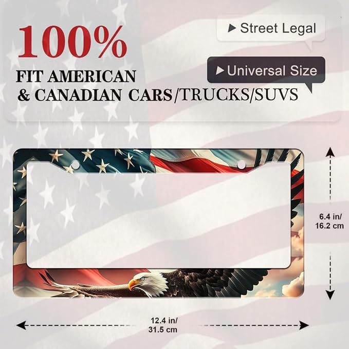 2 Pack US Flag Eagle Universal License Plate Frame - Image 7