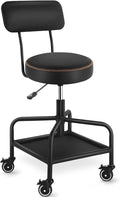 Shop Stool with Lockable Rubber Wheels Adjustable Backrest Tool Tray Storage by WUDOYO