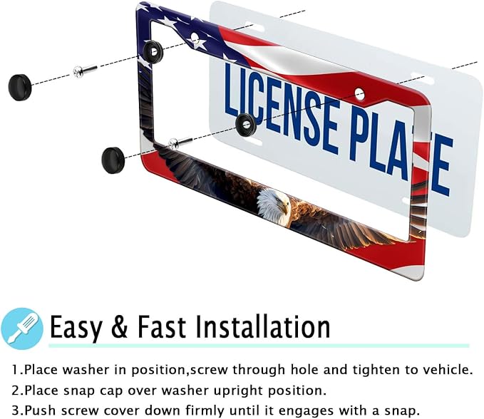 Eagle American Flag License Plate Frame, US Flag Car Tag Frame Holder Covers - Image 8