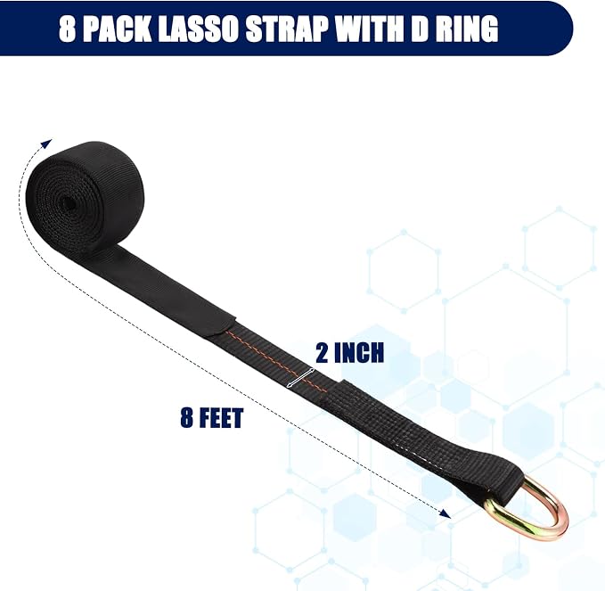 8Pack 2'' X 8ft Tow Truck Straps Lasso Wheel Lift Straps Lasso Tow Strap - Image 2