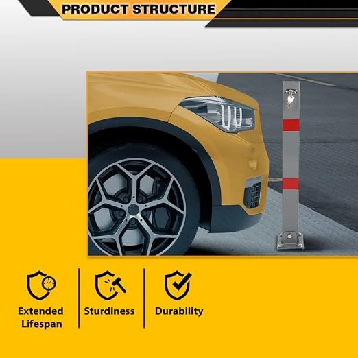 Folding Parking Barrier Lockable Car Bollard Driveway Safety Security Post - Image 7