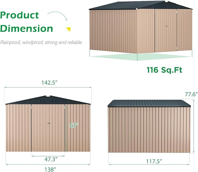 U-MAX 10' x 12' Outdoor Storage Shed Clearance, 10x12 Large Metal Garden Shed - Image 4