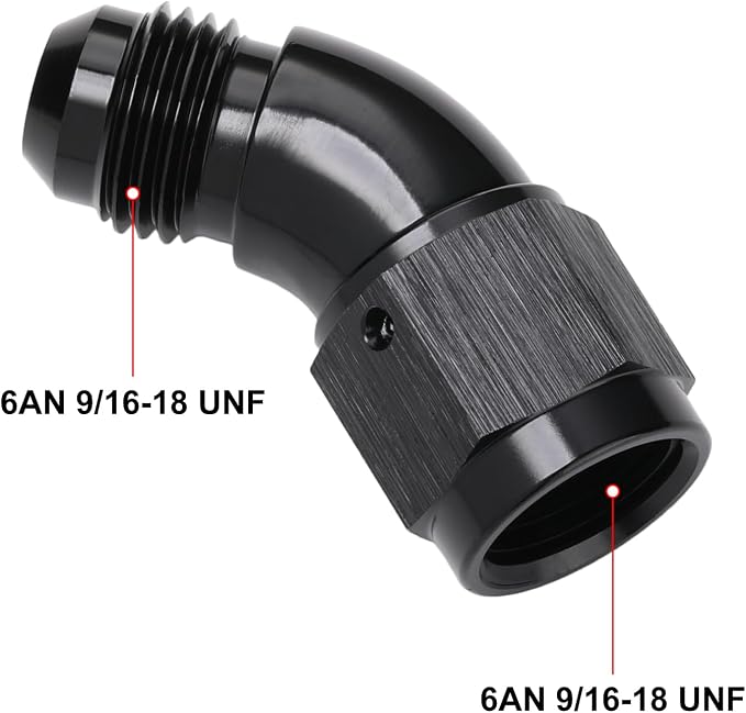 45 Degree 6AN Male to 6AN Female Swivel Full Flow Fitting Adapter Coupler - Image 2